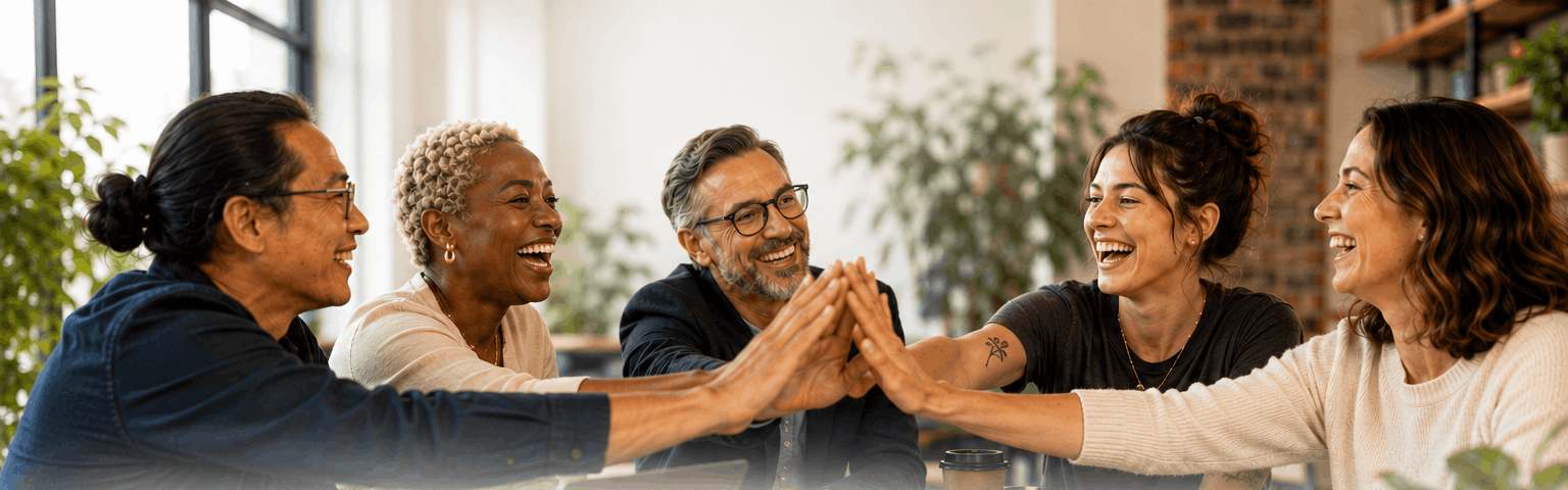 Workplaces Reimagined community members celebrating together